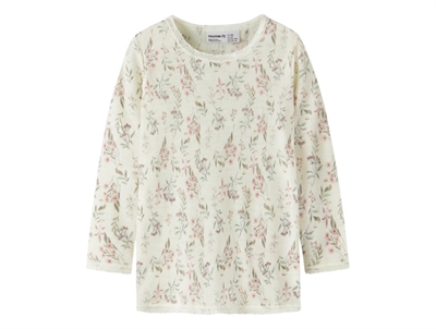 Name It råhvid bluse i merinould til børn med blomster