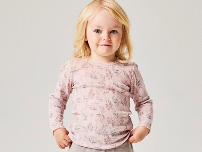 Name It merinould bluse i lilla nuance med blomsterprint