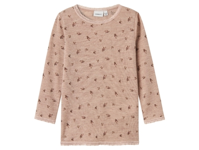 Name It uld bluse i shadow gray merinould med blomsterprint