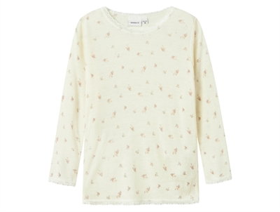 Name It uld bluse i snow white merinould med blomsterprint og hulmønster
