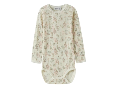 Name It merinould body i råhvid nuance med blomsterprint