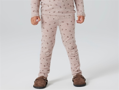 Name It leggings i shadow gray støvet rosa nuance i merinould med blomsterprint på barn