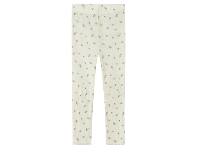 Name It leggings i snow white nuance i merinould med blomsterprint set forfra