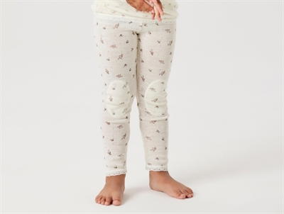 Name It leggings i snow white nuance i merinould med blomsterprint på barn