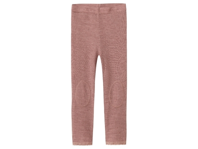 Name It leggings i antler støvet violet nuance i merinould med hulmønster set forfra