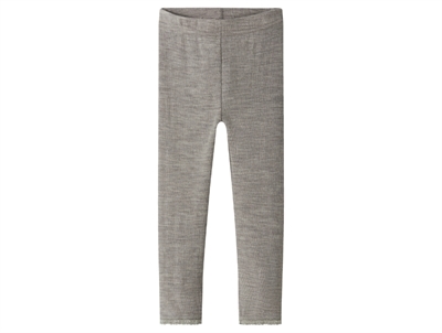 Name It leggings i gråbrun nuance satellite i merinould med hulmønster set forfra