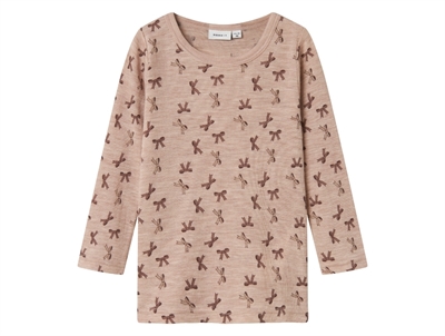 Name It uld bluse i shadow gray merinould med ribstruktur og sløjfeprint