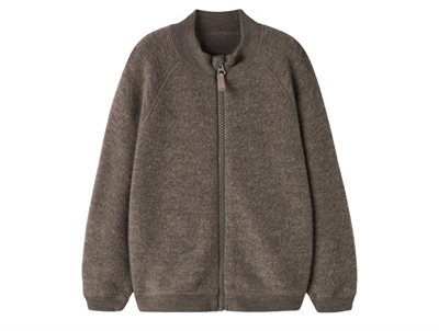 Name It merinould cardigan i morel med lynlås forfra
