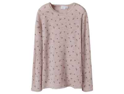 Name It merinould bluse grå med blondekant og blomsterprint forside
