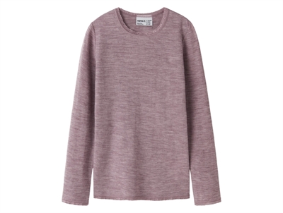 Name It merinould bluse i støvet lilla nuance med hulmønster