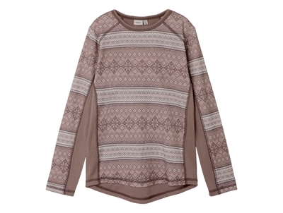 Name It blouse støvet violet i merinould med snow pattern set forfra