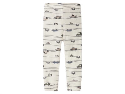 Name It leggings i snow white med bilprint i merinould