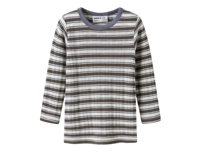 Name It merinould bluse i råhvid og morel med striber forfra