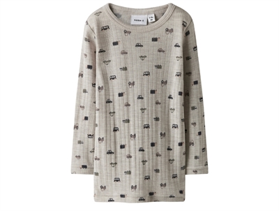 Name It uld bluse i nacreous cloud merinould med bilprint