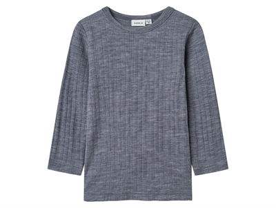 Name It uld bluse i folkstone gray merinould med ribstruktur