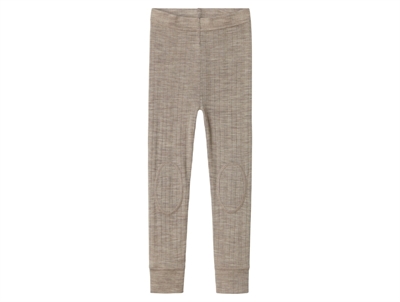 Name It leggings i gråbrun nuance satellite i merinould med ribmønster set forfra