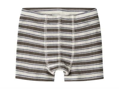Name It merinould boxershorts i råhvid og morel med striber forfra