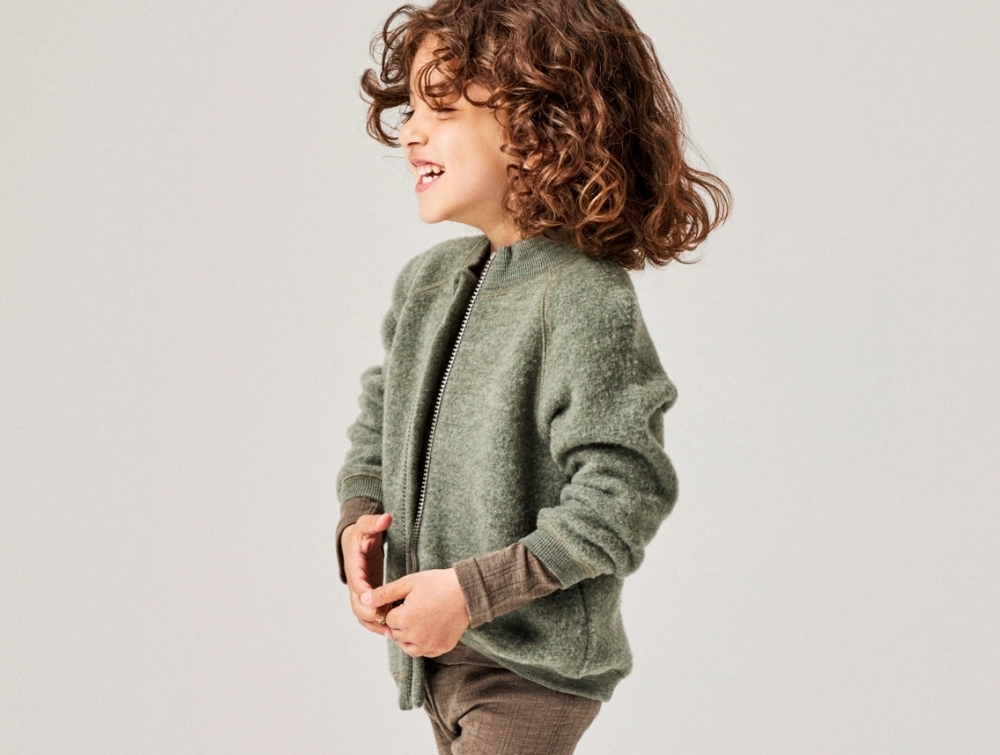 Name It Cardigan Mulled Basil i Merinould Med Lynlås