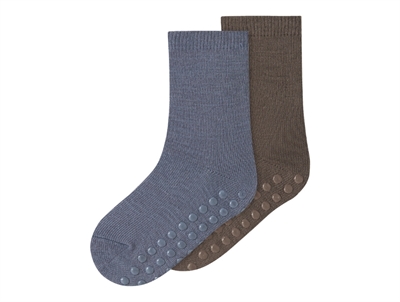Name It 2-pak skridsikre uldsokker i morel og folkstone gray