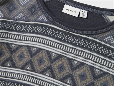 Name It Kids bluse merinould ombre blue island mønster detalje
