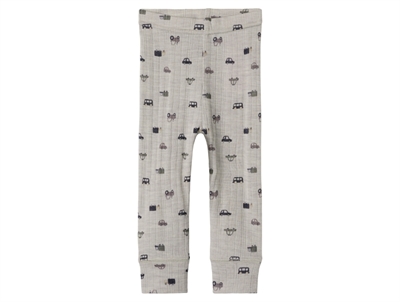 Name It leggings i nacreous cloud merinould med bilprint set forfra