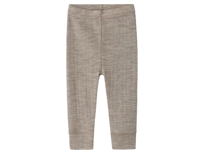 Name It leggings i satellite gråbrun nuance i merinould med ribmønster set forfra