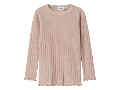 Name It rib bluse i shadow gray støvet grå nuance i merinould og silke set forfra