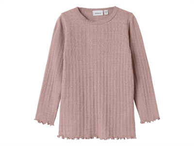 Name It rib top i antler støvet violet nuance i merinould og silke med hulmønster set forfra