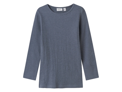 Name It top i gråblå nuance i merinould/silke med lange ærmer