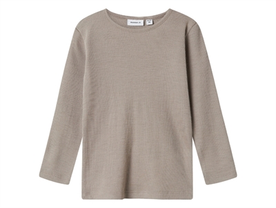 Name It bluse i beige nuance i merinould/silke med lange ærmer