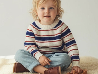 FUB ecru/royal blue/bright red raglan sweater merinould