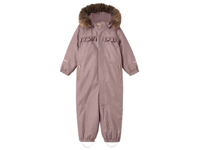 Name It flyverdragt violet med glimmerprint og aftagelig hætte