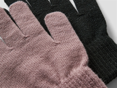 Strikkede handsker fra Name It med glitter i sort og woodrose