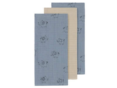 Name It stofbleer i blå og beige nuancer med elefanter 3-pak