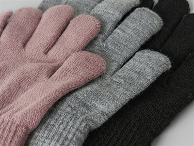 Strikkede handsker fra Name It i 6-pak sort grå og woodrose
