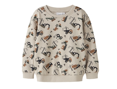 name it mini sweatshirt i beige island fossil med gravemaskineprint