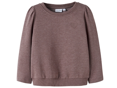 name it mini sweatshirt i brun peppercorn med hjertebroderi