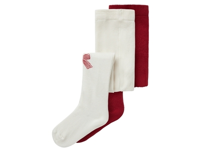 Name It strømpebukser jester red og cloud dancer 2-pak med julemønster