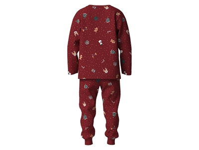 Name It pyjamassæt i mørkerød med juleprint set bagfra