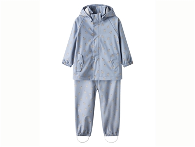 Lil' Atelier regnsæt i blå nuance med svaneprint og aftagelig hætte