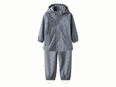 Lil' Atelier regnsæt i blå nuance med hvalprint og aftagelig hætte