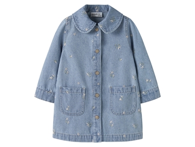 Name It denim kjole light blue denim med broderede blomster