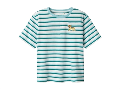 Name It T-shirt aquatic med striber og tigerbroderi
