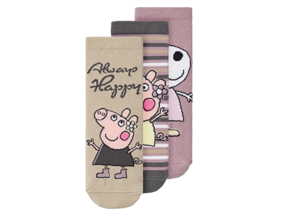 3-pak Gurli Gris strømper i elderberry fra Name It med print