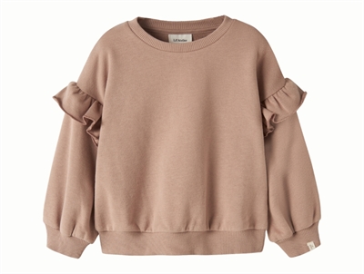 Lil' Atelier sweatshirt i brun nuance med flæser set forfra