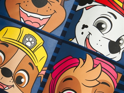 Name It top navy blazer med Paw Patrol print og striber tæt på printet