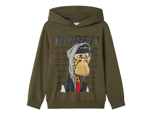 Name It Sweatshirt Dusty Olive Med Hætte Og Bored Of Directors Print - Str.    9-10y 134/140cm