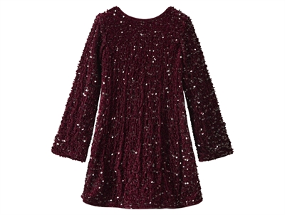 Name It burgundy kjole med pailletter og sort sløjfe