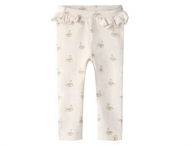 Lil' Atelier BABY leggings pastel parchment med svaneprint og flæser