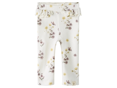 Lil' Atelier leggings coconut milk med rosa blomsterprint